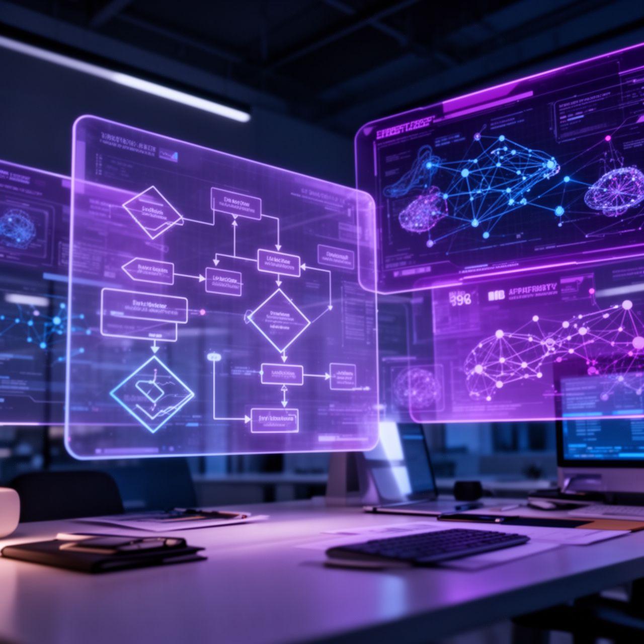 Futuristic holographic interface showing automated processes