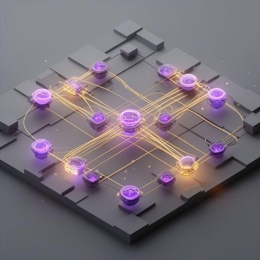 Abstract digital dashboard showing data flow and neural network connections