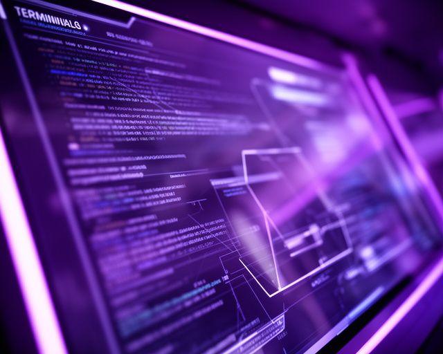 Close-up of a high-tech AI processing interface with vibrant purple lighting